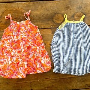 Two Girls Gauze Tank Dresses, Size 3. Primary and Cat & Jack.